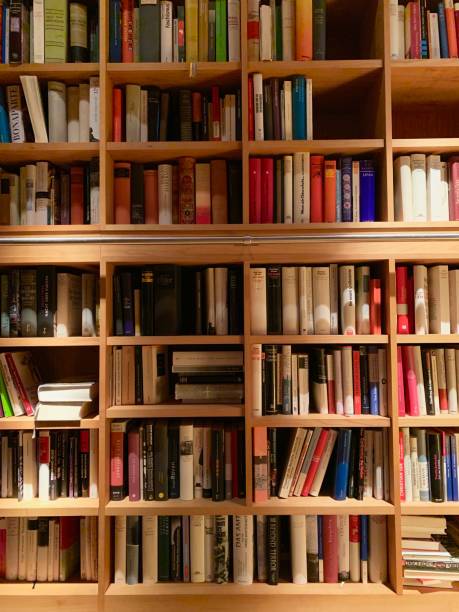istock Wooden brown books shelves 1089731660