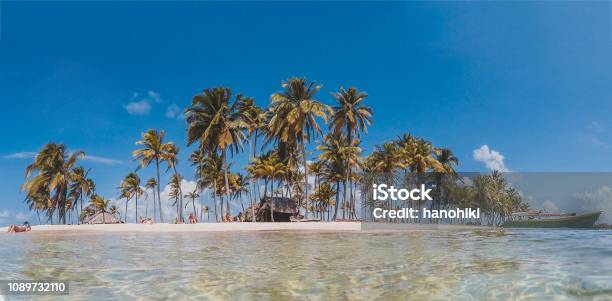 Pequeña Isla Tropical Con Palmeras Paraíso De Vacaciones De Verano Foto de stock y más banco de imágenes de Islas San Blas