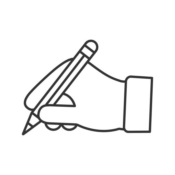 Hand holding pencil icon Hand holding pencil linear vector icon. Handwriting. Drawing. Taking notes writing activity icons stock illustrations