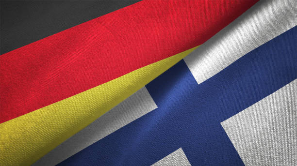 istock Finland and Germany two flags together realations textile cloth fabric texture 1089736426