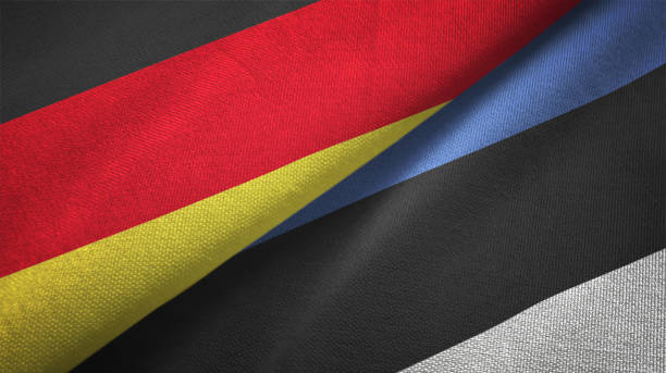 istock Estonia and Germany two flags together realations textile cloth fabric texture 1089736432