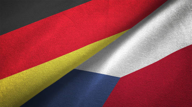 istock Czech Republic and Germany two flags together realations textile cloth fabric texture 1089736476