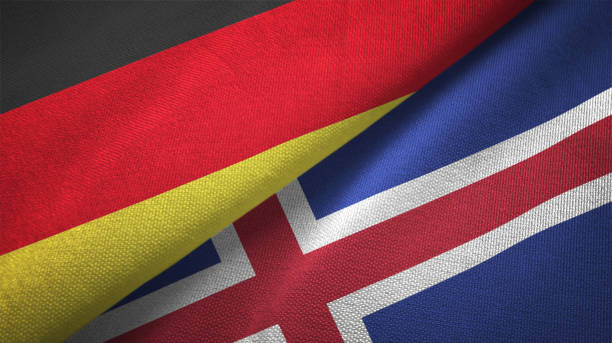 istock Iceland and Germany two flags together realations textile cloth fabric texture 1089736514