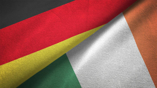 istock Ireland and Germany two flags together realations textile cloth fabric texture 1089736580