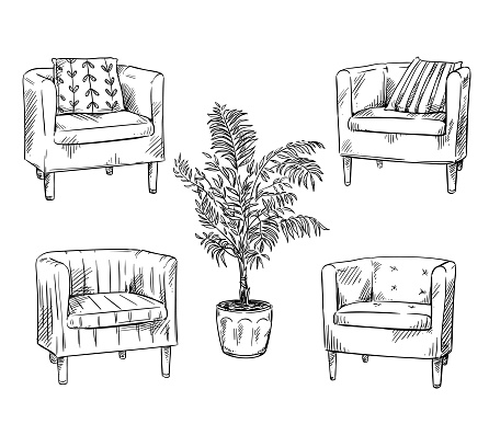 Furniture. Armchairs and flowerpot vector ilustration