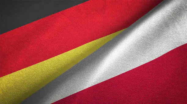 Poland and Germany flag together realtions textile cloth fabric texture