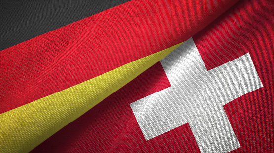 Switzerland and Germany flag together realtions textile cloth fabric texture