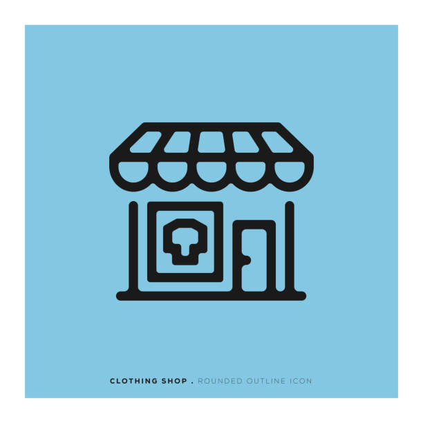 illustrazioni stock, clip art, cartoni animati e icone di tendenza di icona linea arrotondata negozio di abbigliamento - boutique immagine