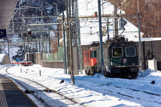 istock Switzerland's Snowy Railway cold Station 1089744582