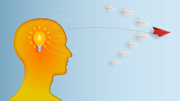 istock Business success design of Paper airplane white flying with brain human head as target , startup , creative idea and communication concept. vector illustration 1089746056