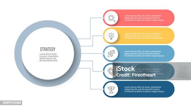 Business Infographic Organization Chart With 5 Options Vector Template Stock Illustration - Download Image Now