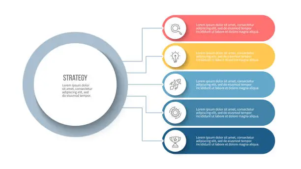 Vector illustration of Business infographic. Organization chart with 5 options. Vector template.