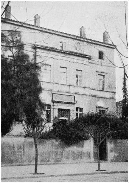 Antique photograph: Old Ecole Francaise D'Athenes Antique photograph: Old Ecole Francaise D'Athenes ecole stock illustrations