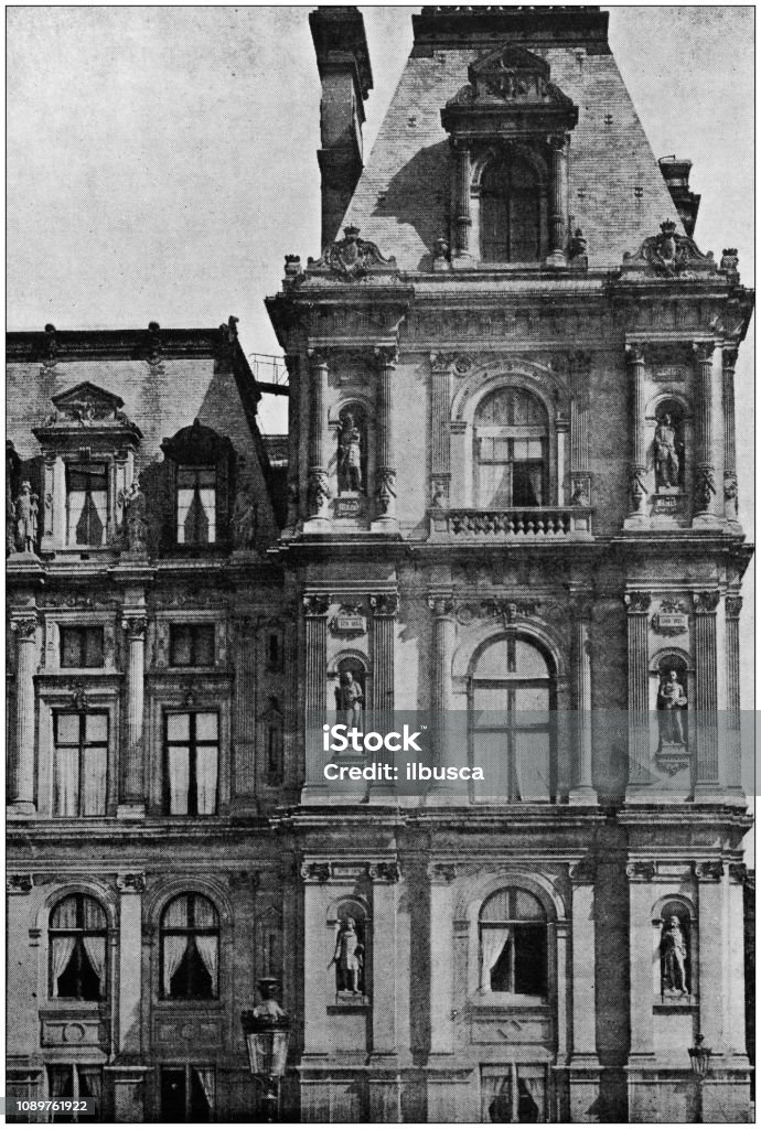 Antique photograph: Hotel de Ville, Paris 1890 stock illustration