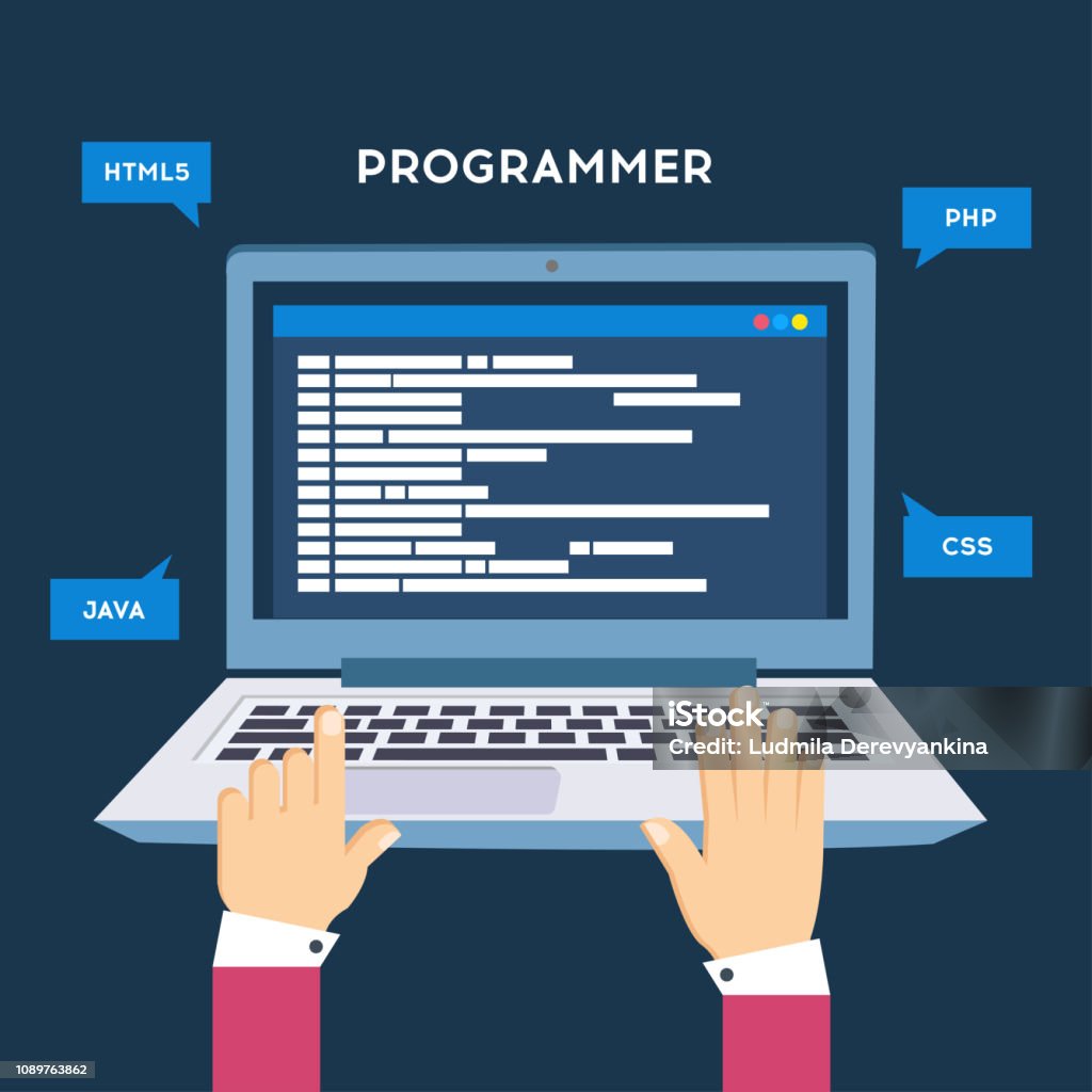 Workplace Of Programmer Or Coder Vector Illustration Programmer Coding ...