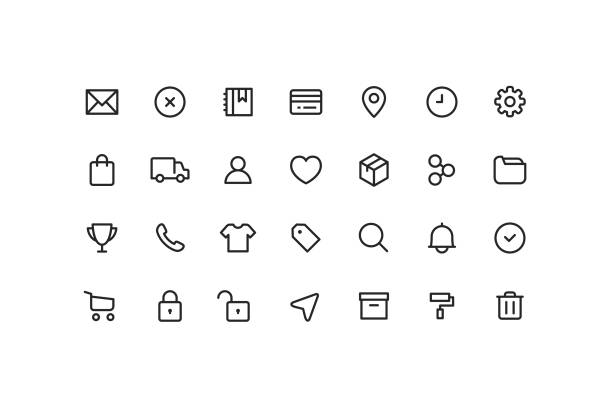전자 상거래 및 사용자 인터페이스 ui 개요 아이콘 - e commerce 이미지 stock illustrations