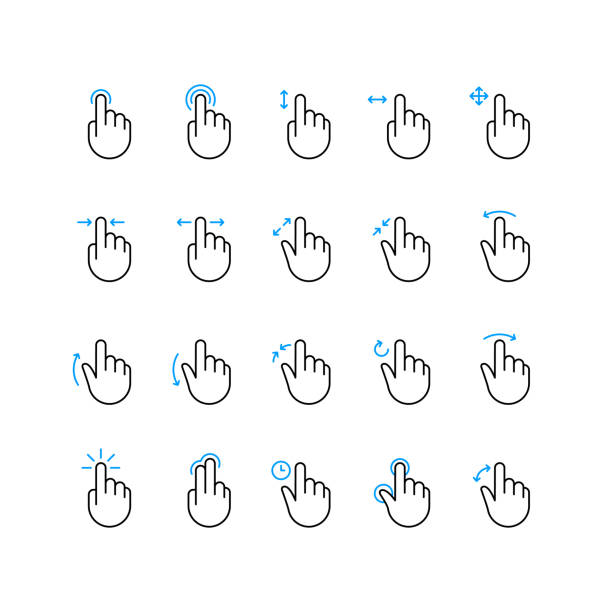 ilustrações de stock, clip art, desenhos animados e ícones de hand screen gesture touch sensor outline icons - bater com os dedos