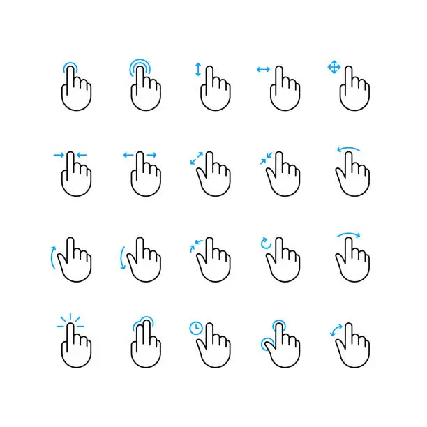 Vector illustration of Hand Screen Gesture Touch Sensor Outline Icons