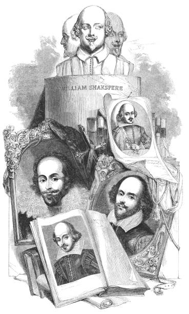윌리엄 셰익스피어 정 - william shakespeare portrait poet british culture stock illustrations