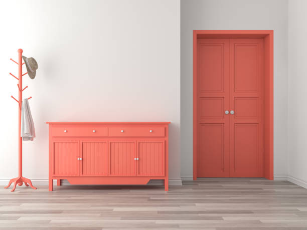 Empty room entrance hall interior with coral color concept 3d render