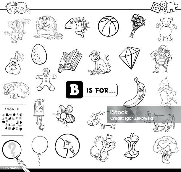 B Is For Educational Game Coloring Book Stock Illustration - Download Image Now - Alphabet, Animal, Beginnings