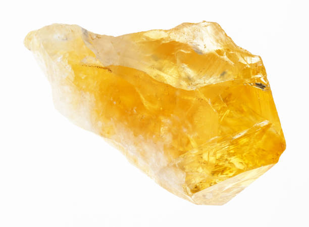 crystal of Citrine (yellow quartz) on white stock photo