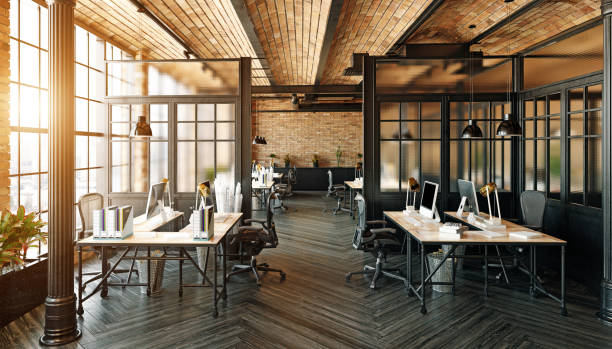 modern office interior modern office interior design. Loft concept 3d rendering rustic door stock pictures, royalty-free photos & images
