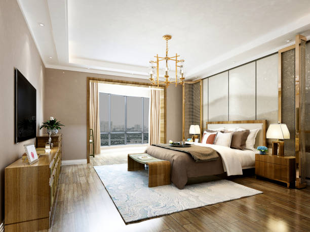 istock 3d render of luxury modern hotel room 1089787564