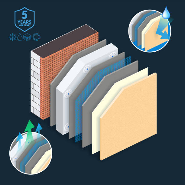 illustrations, cliparts, dessins animés et icônes de thermique mur de brique isolation externe et le système de finition, matériaux stratifiés. illustration vectorielle. - isolated remote plaid nobody