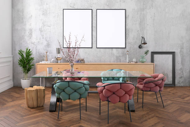 istock Nordic style apartment dining room with picture frame template 1089795636