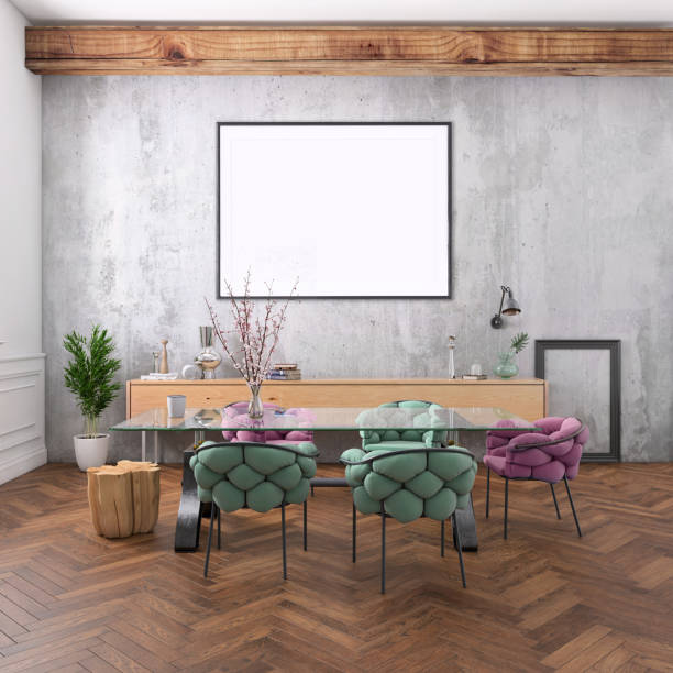 istock Nordic style apartment dining room with picture frame template 1089795646