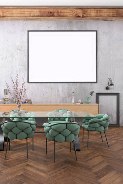 istock Nordic style apartment dining room with picture frame template 1089795668