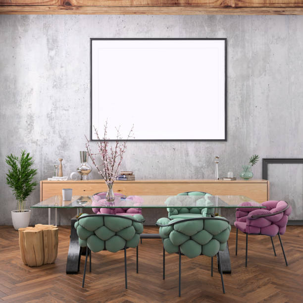 istock Nordic style apartment dining room with picture frame template 1089795744