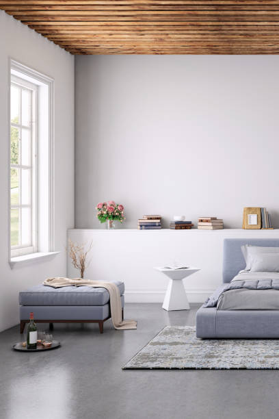 istock Modern bedroom interior with blank wall for copy space 1089795962