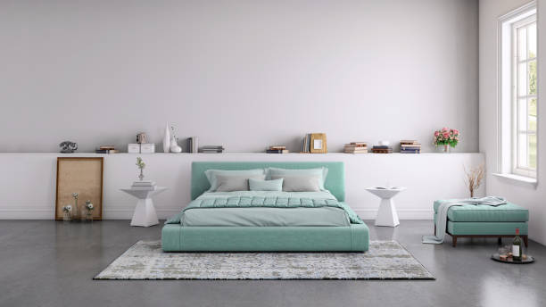 istock Modern bedroom interior with blank wall for copy space 1089795966