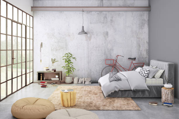 istock Modern bedroom interior with blank wall for copy space 1089796010