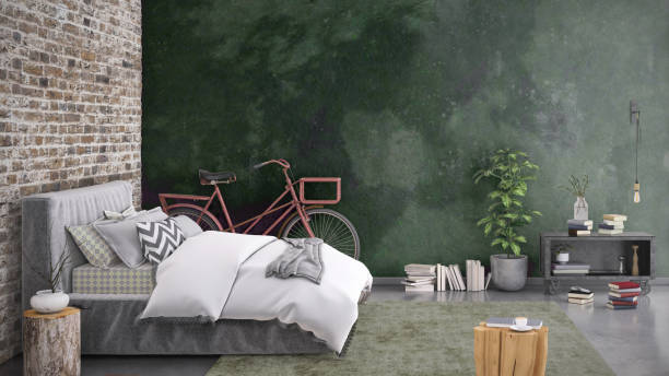 istock Modern bedroom interior with blank wall for copy space 1089796016