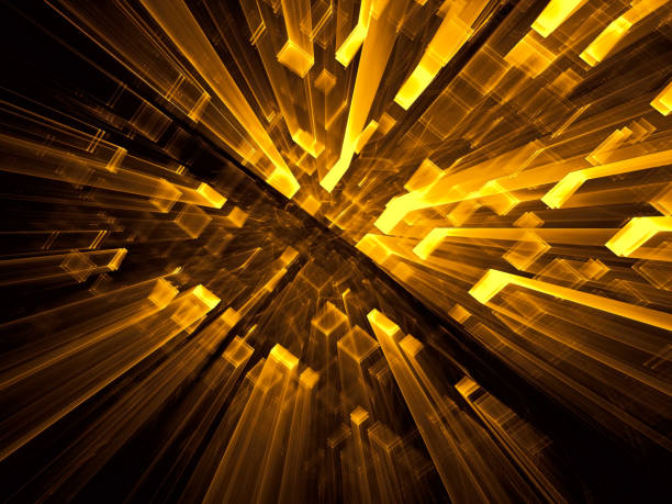 abstrakte goldene technologie hintergrund mit perspektive - digital generiert - fractal fern stock-fotos und bilder