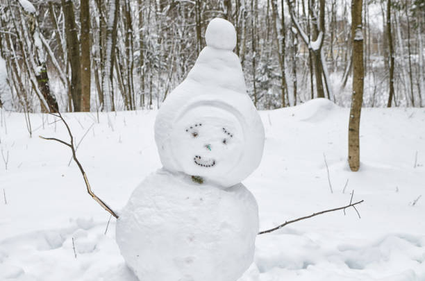 istock Snowman cobbled together by children. 1089802456