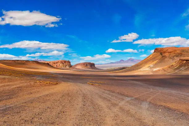 Landscape of Tara salar in Atacama region - Way in the middle of the mountains