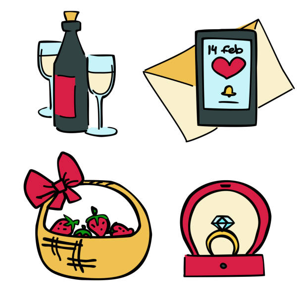 ilustrações de stock, clip art, desenhos animados e ícones de romantic stickers set for valentine's day dating - strawberry blueberry raspberry glass
