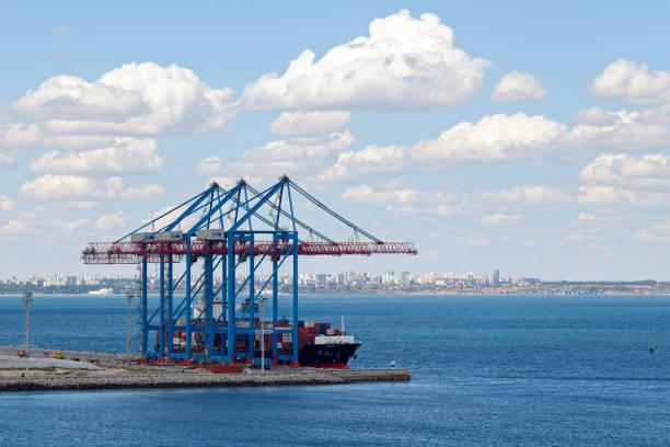 Container Ship in Odessa's port stock photo