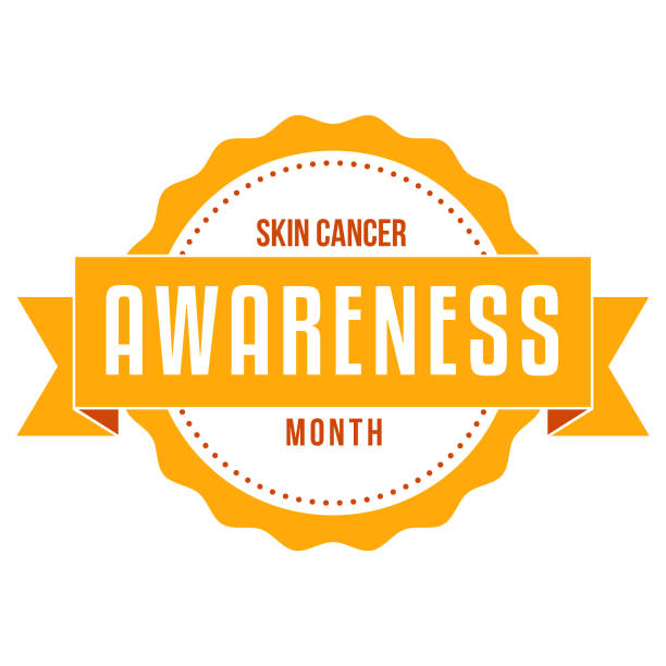 ilustrações, clipart, desenhos animados e ícones de pele câncer consciência mês rótulo - cancer de pele