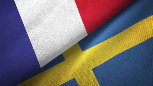 istock Sweden and France two flags together realations textile cloth fabric texture 1089810948