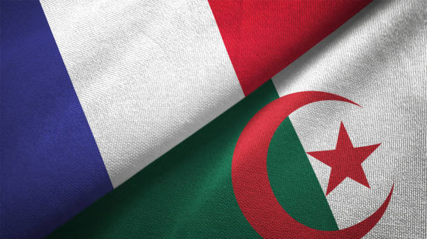 Algeria and France two flags together realations textile cloth fabric texture Algeria and France flag together realtions textile cloth fabric texture algeria stock pictures, royalty-free photos & images
