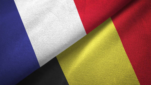 istock Belgium and France two flags together realations textile cloth fabric texture 1089811134