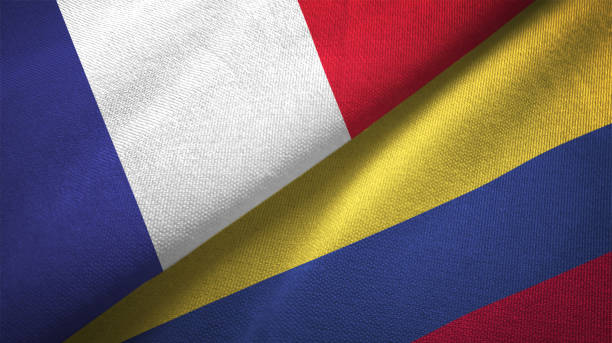 istock Colombia and France two flags together realations textile cloth fabric texture 1089811232