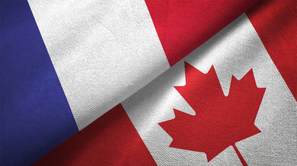 Canada and France two flags together realations textile cloth fabric texture