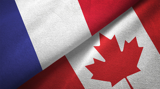 Canada and France flag together realtions textile cloth fabric texture