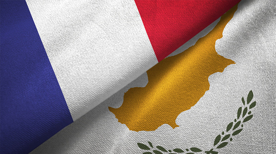 Cyprus and France flag together realtions textile cloth fabric texture